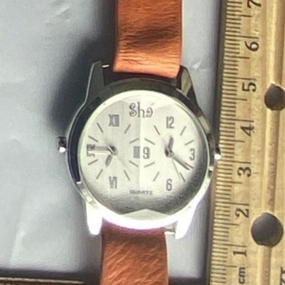 Vintage Quartz Wristwatch Orange Leather Band White Dial Analog Women's Watch